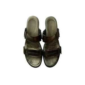 Naot Women's Treasure 2 Strap Metal Pewter Platform 3 Inches Wedge Sandal Size39